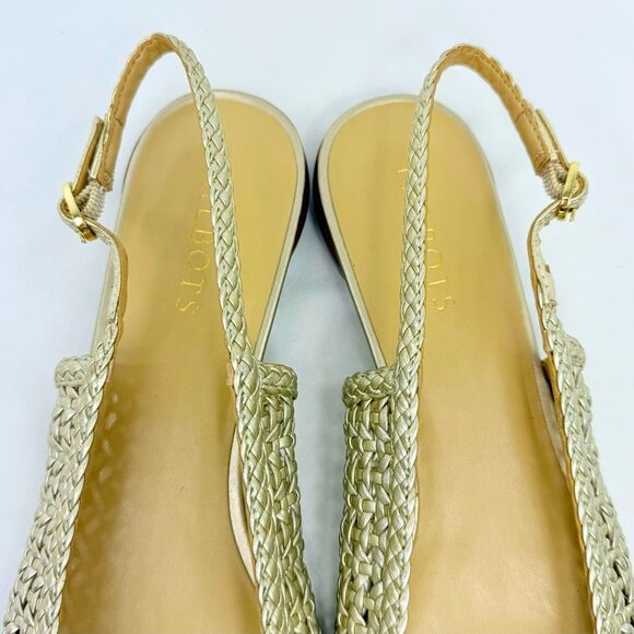Talbots EDNA Metallic Gold Woven Faux Leather Pointed Toe Slingback Flat Sandals - Picture 13 of 16
